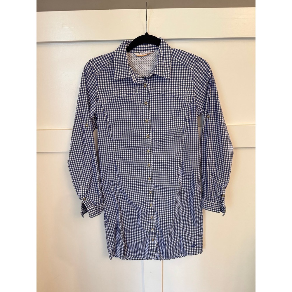 Orvis blue checkered long sleeve shirt dress size XS
